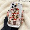 Милый Рождественский Кото-Дерево Чехол для Телефона для iPhone 17 16 15 14 13 12 11 Pro Max, Волнистый Кремово-Белый Мягкий ТПУ Защитный Чехол
