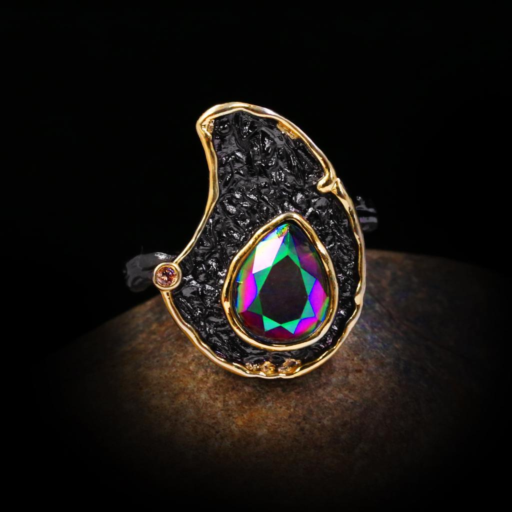 Retro Ethnic Style Diamond Exaggerated Exotic Women's Rings Two Color Ring Ring Accessories