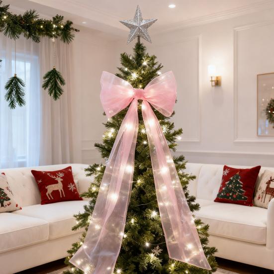 Верхушка для рождественской елки Бант Очень большой сетчатый бант с длинными лентами для праздника, свадьбы, дня рождения, украшение стены