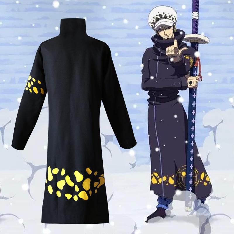 Аниме One Piece Пират Трафальгар Д. Косплей костюм по Закону о воде Черный плащ Шляпа Брюки Длинная ветровка Куртка Вечеринка Карнавал Взрослый костюм