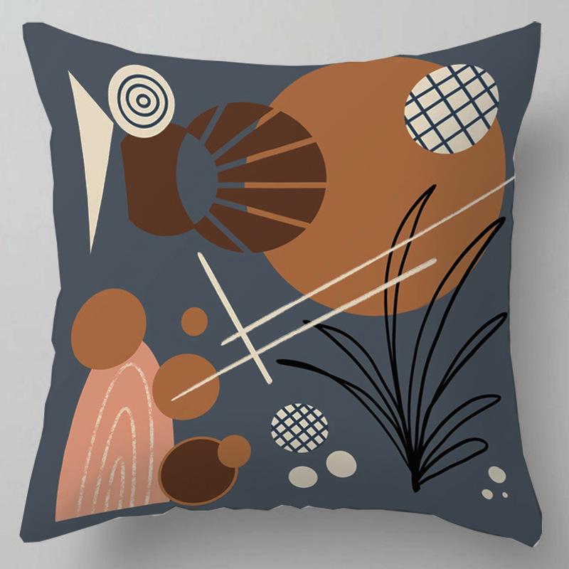 Geometric Abstract Floral Pattern Throw Pillow Cover With Short Plush Print For Living Room Sofa Decoration Cushion Cover