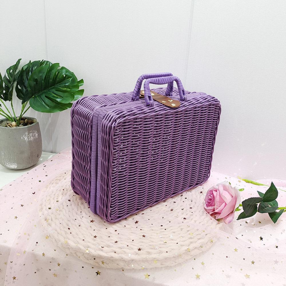 Straw Woven Rattan Basket Retro Cosmetic Storage Box New Rattan-like Finishing Box