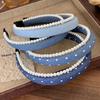 Ретро джинсово-синяя жемчужная двухслойная повязка на голову для девочки, изысканный обруч для волос, женственная темпераментная повязка для волос, модные женские аксессуары для волос
