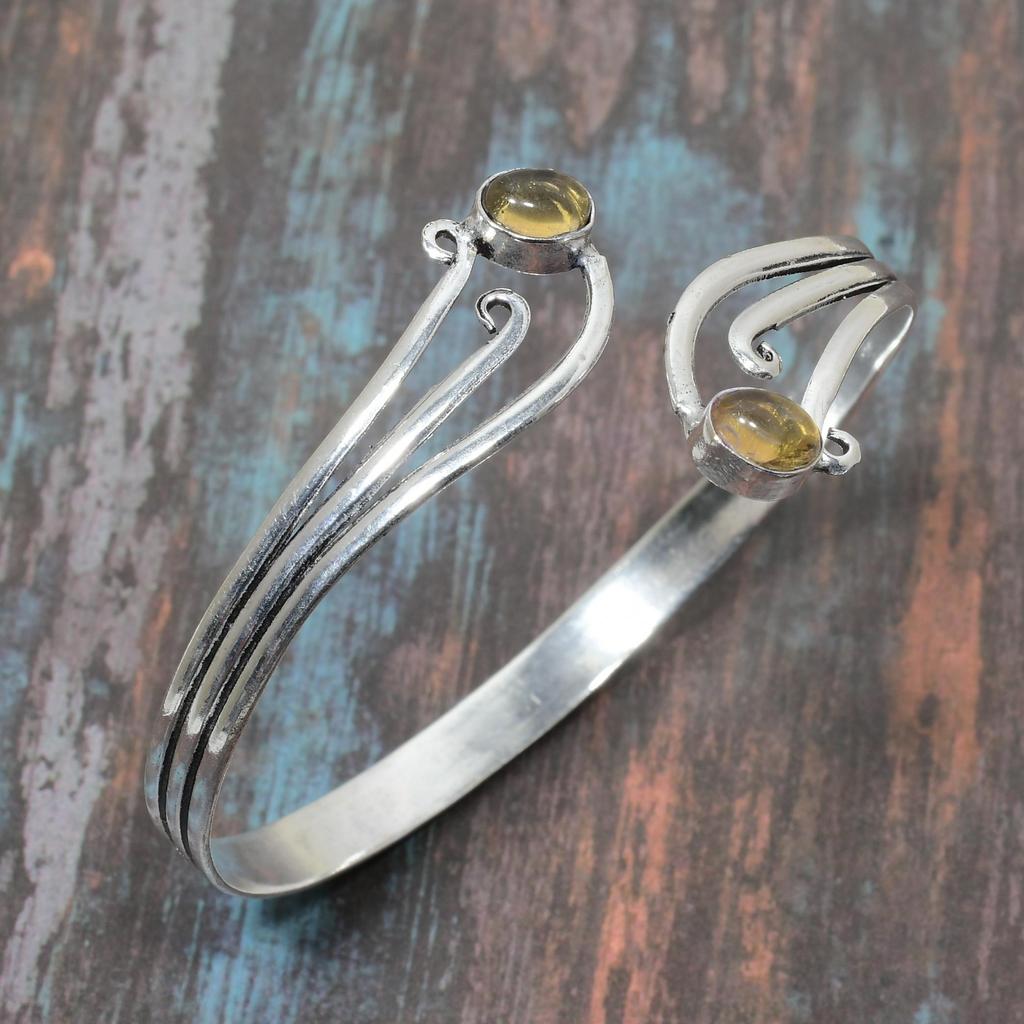 Цитрин Драгоценный камень стерлингового серебра 925 пробы ручной работы Замечательный ювелирный браслет Регулируемый