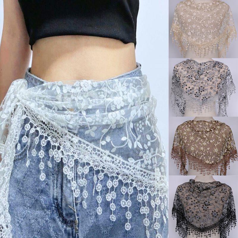 Women Lace Scarf Spring Lady Solid Color Hollow-out Triangular Scarves Soft Shawl Foulard Female Wrap Tassel Shawls 150*40cm