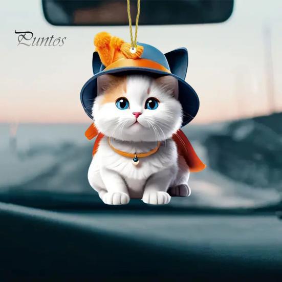 Милый кулон в виде кота, акриловое зеркало заднего вида, подвеска на рождественскую елку, украшение в виде мультяшного котенка, подарок для любителя кошек