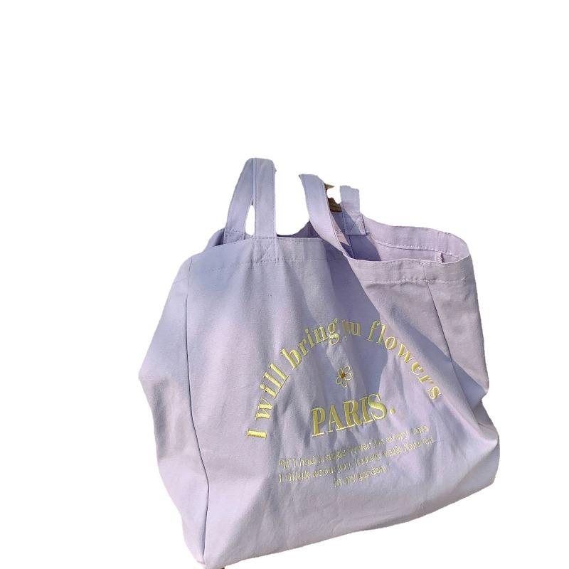 2 Ветер Женская Холщовая Сумка Вышивка Буквами Сумка Через Плечо Большая Вместимость Студенческая Сумка-Тоут Сумка для Покупок