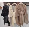 Fashion Women Knitted Cardigan Cover Up Spring Autumn Sweater Elegant Solid Shawl Ponchos Hollow Out Thin Long Sweater Casual Loose Coat Clothing