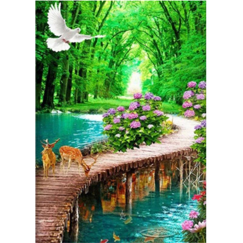 HUACAN 5D алмазная живопись Пейзаж Дерево Алмазная вышивка Лесная дорога для рукоделия и рукоделия Мозаичный мост Осенний декор