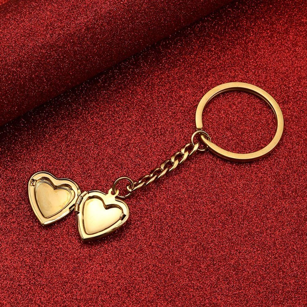 2Pcs DIY Photo Hold Keyring Charms Stainless Steel Keychain Funny Heart Album Keychain Gifts