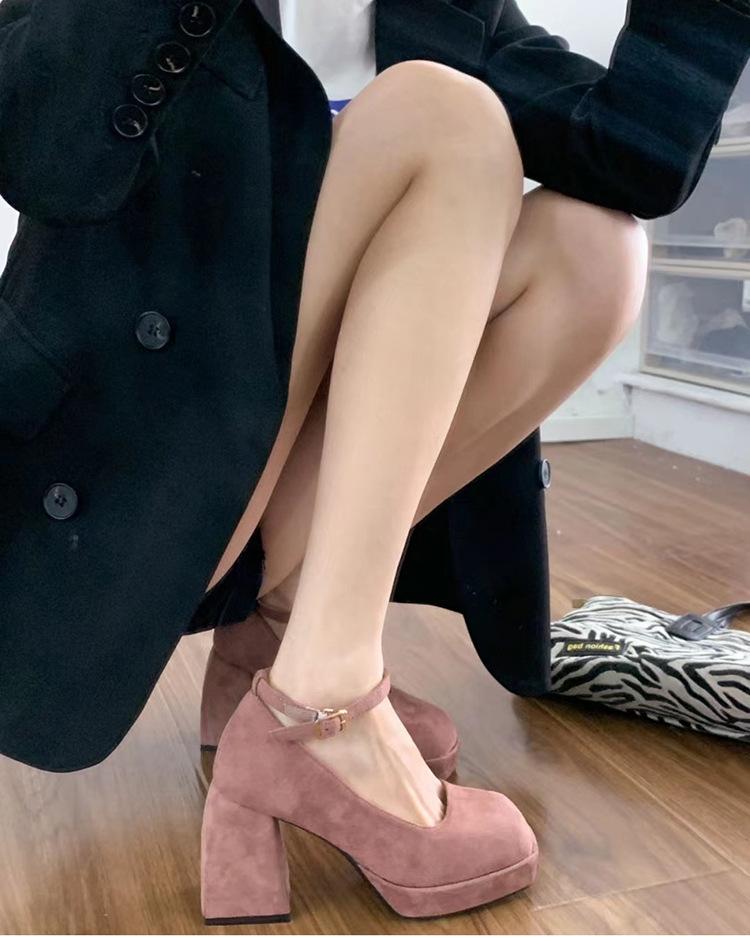 Модные розовые туфли на платформе для женщин на высоком каблуке с пряжкой на ремешке Туфли Мэри Джейн Женские вечерние готические туфли на толстом каблуке для женщин