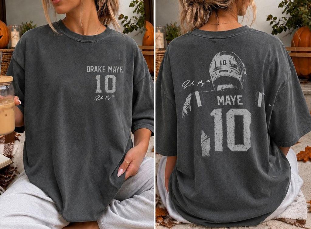 2 Sides Drake Maye Shirt, Maye 10 Football Tee, Vintage Football T Shirt, New England Football Fan Gift, Retro Game Day Shirt, Sports Tee