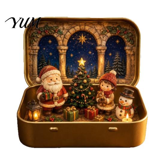 Stocking Stuffer Gift Tiny Christmas Wonderland in a Tin, Mini Holiday Diorama Decor, Miniature Winter Scene with Santa, Tree, Gifts & Snowman, Table
