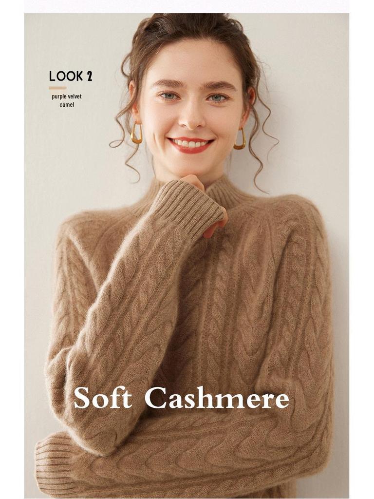 Женский приталенный кашемировый свитер-пуловер крупной вязки на осень/зиму