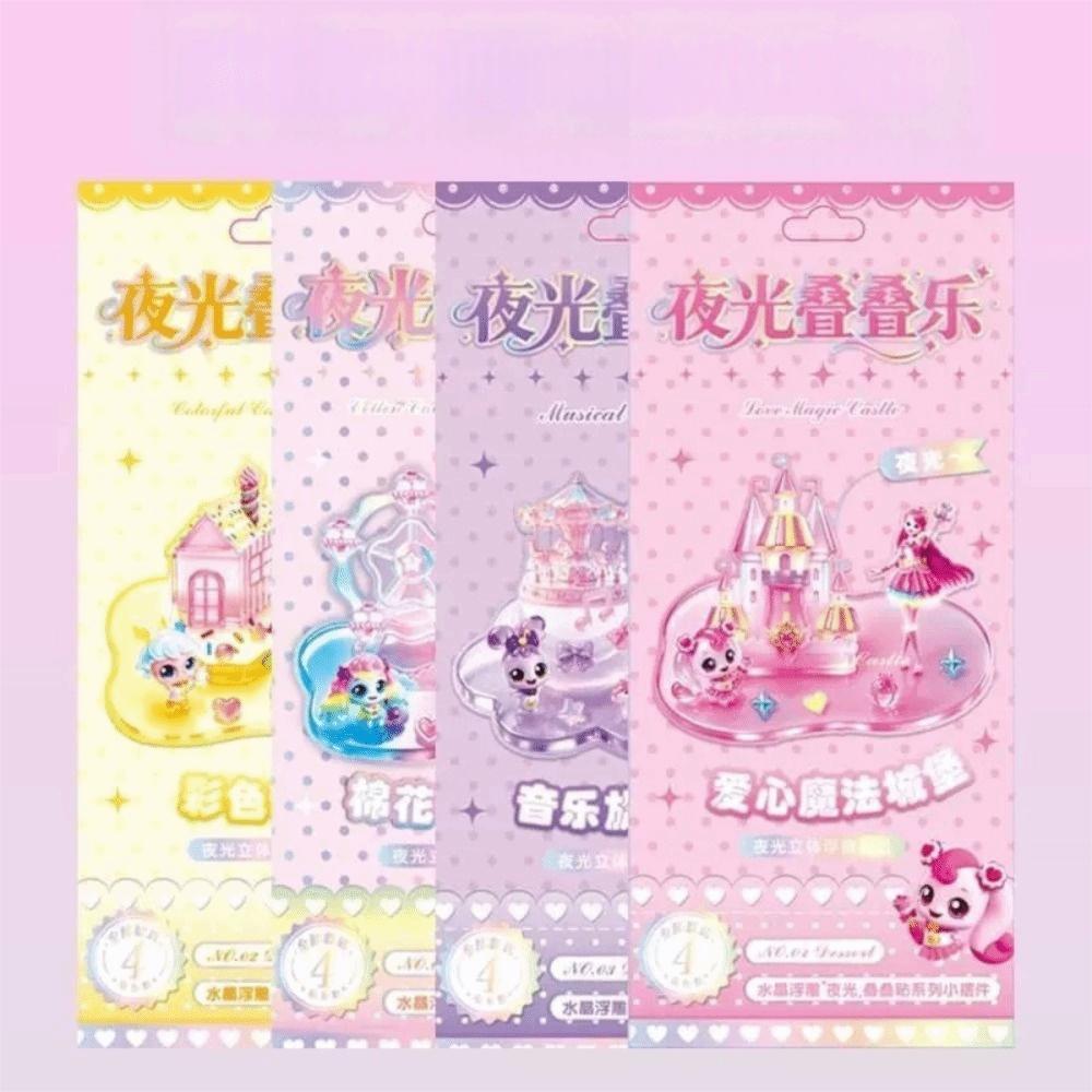 Stackable 3D Crystal Stackable Stickers Cartoon Embossed Decals Tabletop Decoration