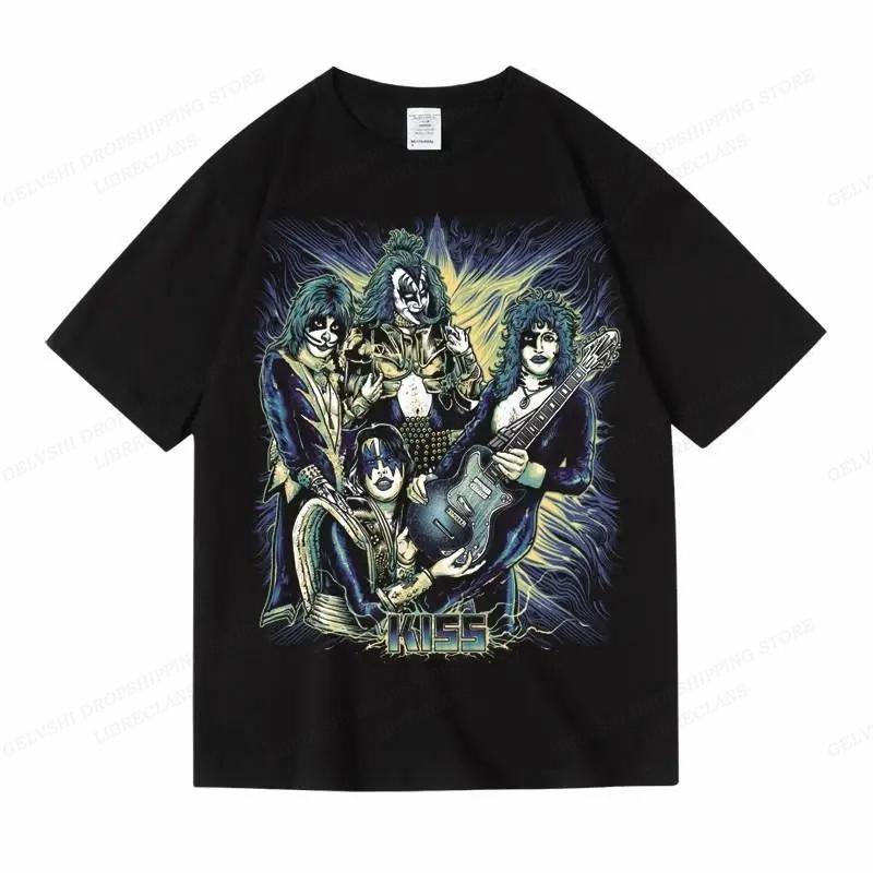 Vintage Kiss T Shirt Unisex Unisex Fashion Cotton T-shirt Punk Clothes O-Neck Tees Horror Harajuku Tops Rock Band Kiss Tshirt Boy