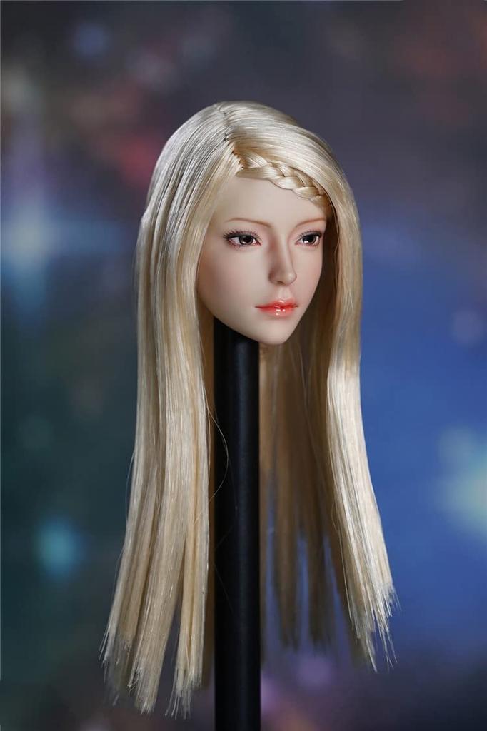 1/6 Scale Head Carving, Beautiful Girl Head Sculpt with Long Hair, Fits 12-Inch Female Action Figures