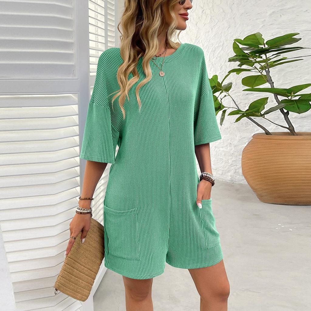 Женский удобный повседневный комбинезон с коротким рукавом, свитер, комбинезон, шорты