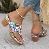 Sandals Flip-flops Large Size Summer Flower Embroidery Thick Heel One Word with Toe High Heels Women