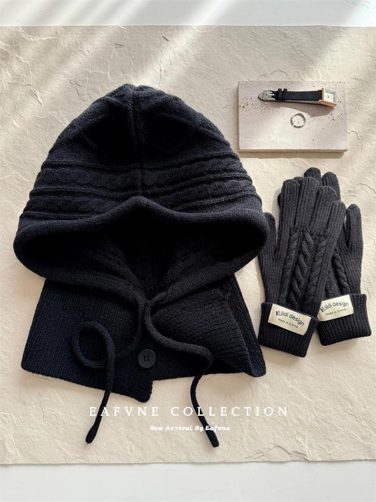 Korean Style Wool Balaclava & Twisted Gloves Set for Women - Perfect for Autumn and Winter