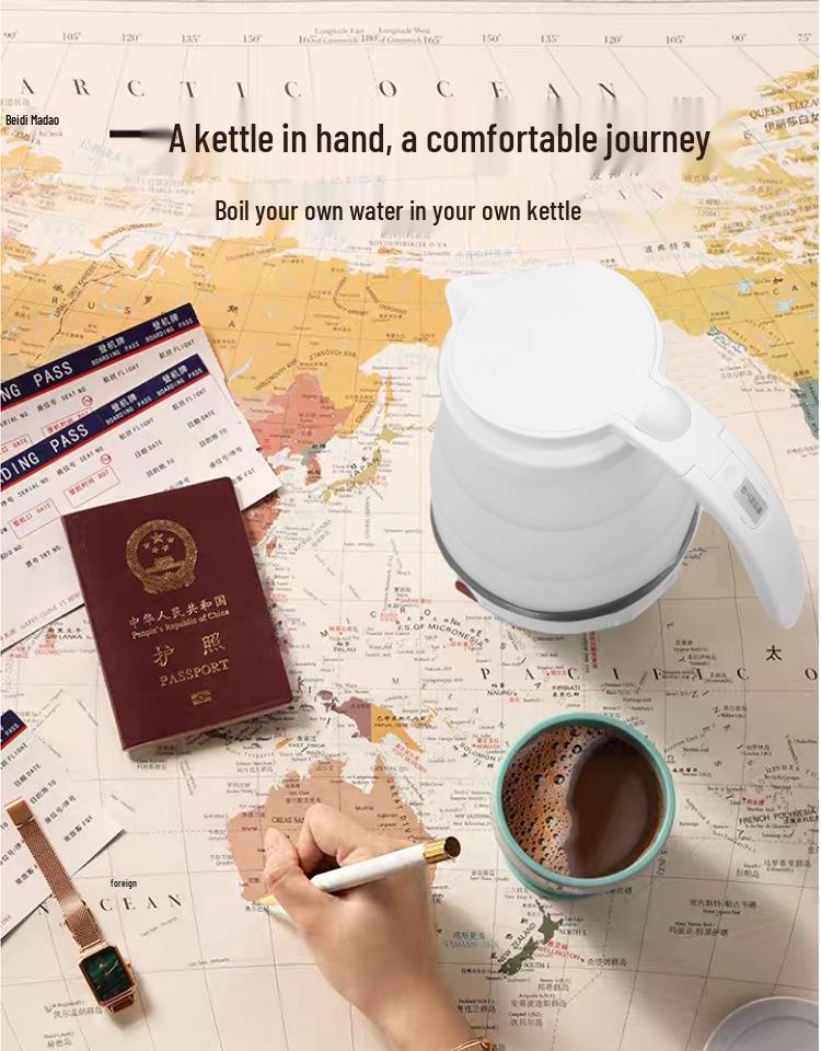 Compact Folding Electric Travel Kettle with Silicone Body & Auto Shut-off – Ideal Gift for Students