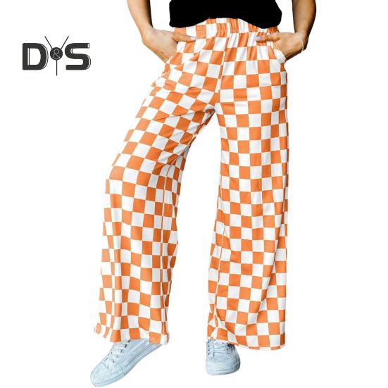 Женские брюки с высокой талией, эластичные, клетчатые, широкие, повседневные брюки свободного кроя, повседневная одежда для работы и отдыха