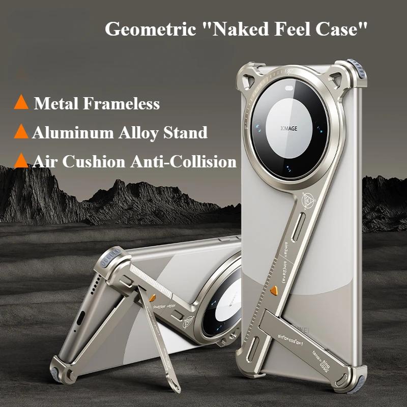 Eary Metal Frameless Phone Case for Huawei Mate 70 Pro/Pro+ With Kickstand 110° Adjustable Shockproof Protective Cover Shells