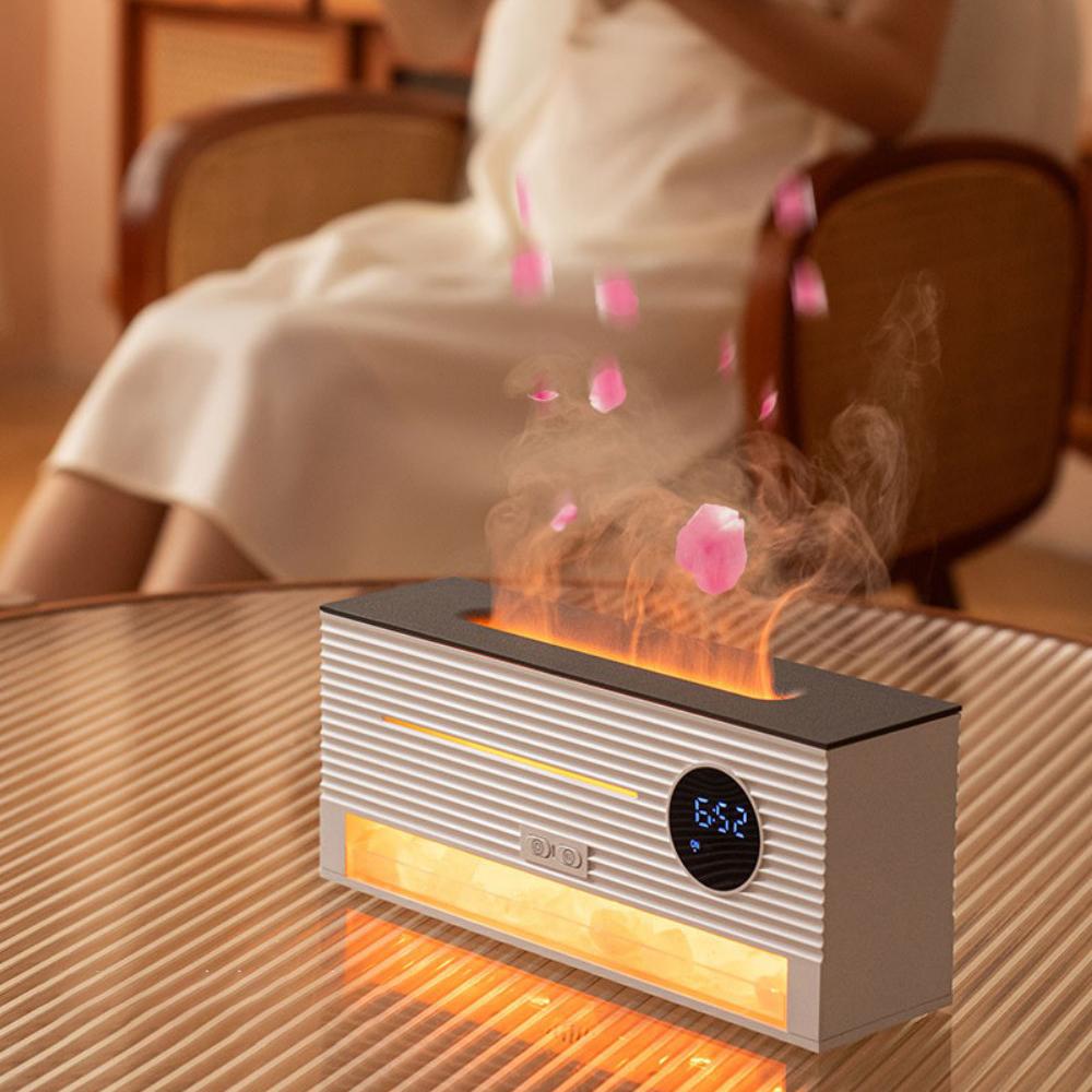 Новый увлажнитель воздуха Flame Rock 260 мл, большая емкость, ароматизатор с эфирным маслом, часы, красочные ночные огни Flame Abiment