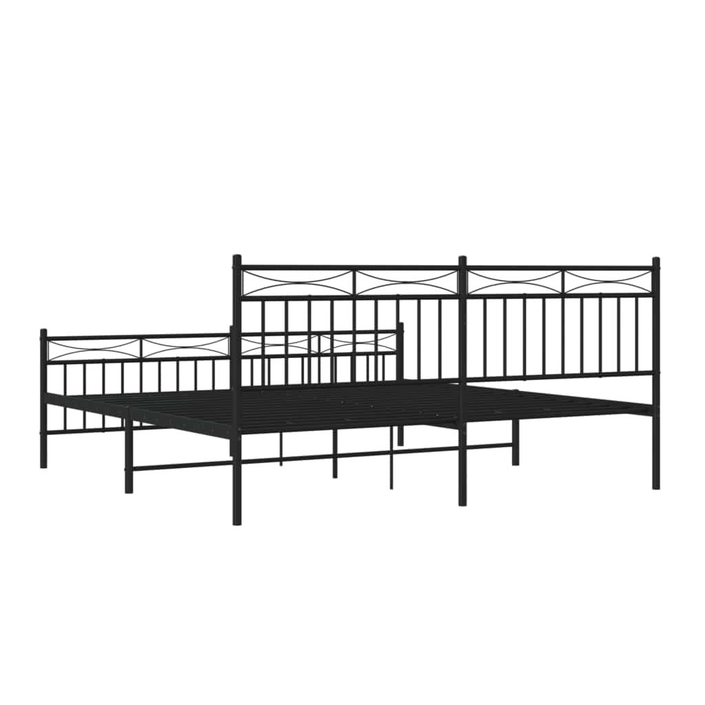 Metal Bed Frame with Headboard and Footboard Black 183 x 213 cm