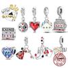 Кости Покер Красное Сердце Шарм-подвеска Медь Ослепительные Циркониевые Бусины Подходит для Оригинального DIY Браслета Изготовление Ювелирных Изделий Подарок