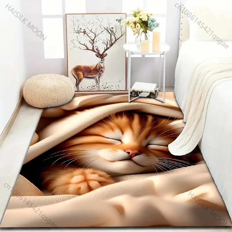 Funny Cat Sleeping Soundly In Blanket Pattern Carpet Modern Home Decor Area Rug Bedroom Living Room Bedside Sofa Floor Mat Gift