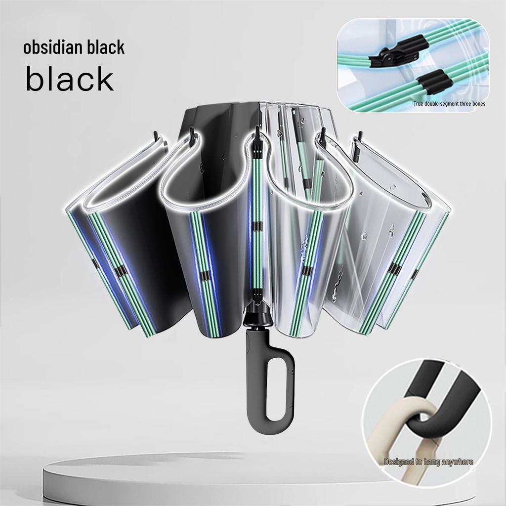 72-Rib Automatic Ring Buckle Umbrella: Portable, Reinforced, Dual-Use for Sun & Rain, Folding Hook Design for Men & Women
