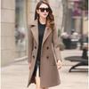 Womens Slim Fit Long Wool Blend Coat Solid Color Elegant Commuter Outerwear
