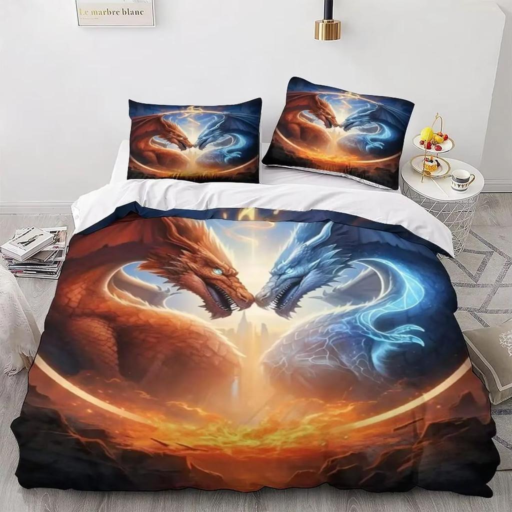 Cartoon Dragon Bedding Set 2 Pieces Bed Cover And Pillowcover For Boy Girls Bedroom, Microfiber Single Duvet Covers With Zipper