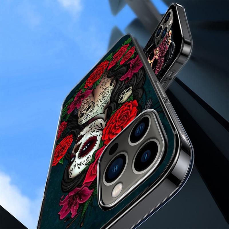 Catrina Beautiful Rose Girl Skull Phnoe Case for Iphone 17 Air 16 11 12 13 Mini 14 Plus 15 Pro Max 7 8E SE 2020 16ProMax Phone C