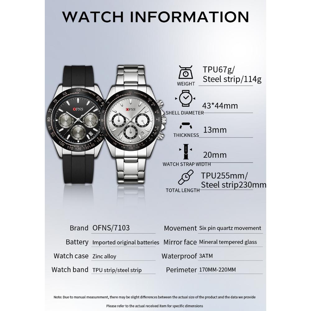 Роскошные мужские кварцевые часы, многофункциональные, три очка, шесть стрелок, хронограф, водонепроницаемые, ночник, мужские кварцевые часы