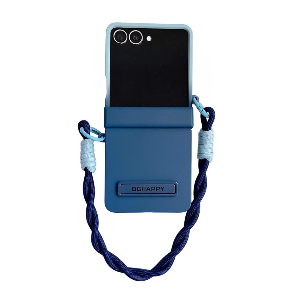 Double Color Contrast Lanyard Matte Case for Samsung Galaxy Z Flip 7 6 5 4 3 Zflip Hand Wrist Strap Bracket Stand Hard PC Cover
