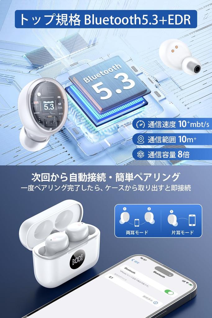 Беспроводные Bluetooth IPX7 До 60 часов Последние 2026 Bluetooth Качество звука Во всех Низкие Мгновенный слух для Веб Совместимо с Наушниками, Водонепроницаемые,
