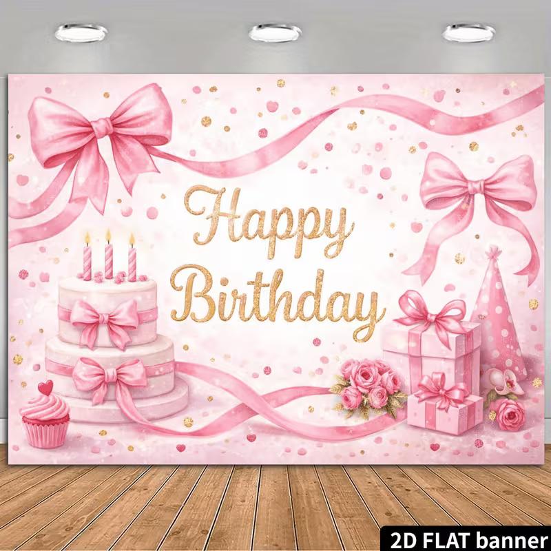 2D Sweet Pink Glitter Girls Birthday Cake Smash Photography Backdrop Decor