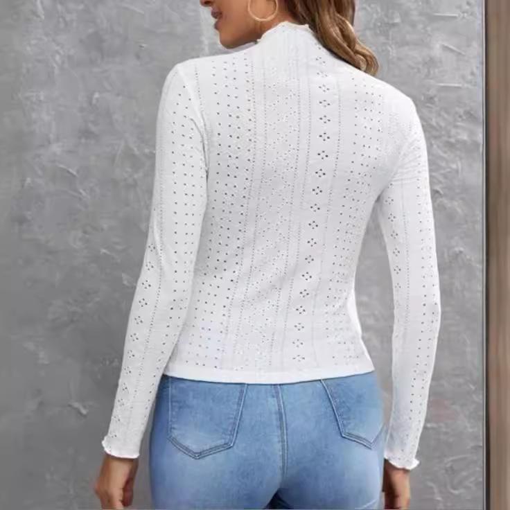 Женская повседневная футболка с высоким воротом и длинным рукавом, однотонная, тонкая