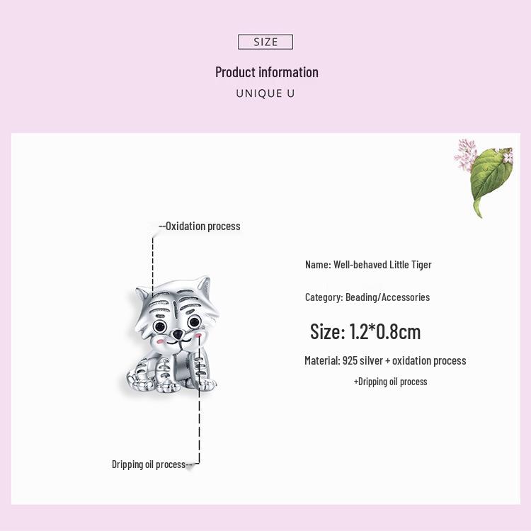 Yinziyun Серебро S925 Бусина Маленький Тигр - DIY Милый Шарм для Браслета с Животным SCC1573