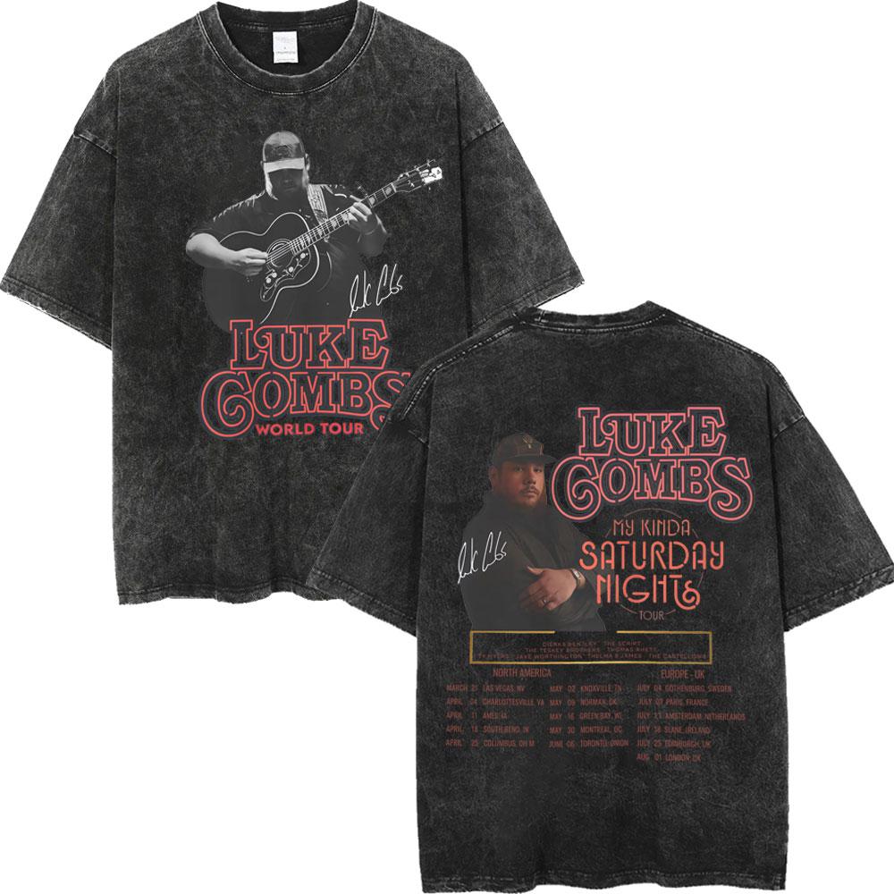 Ретро-футболка с эффектом потертости Singer Luke Combs Tour для мужчин и женщин, летняя повседневная хлопковая футболка с коротким рукавом, подарок фанату