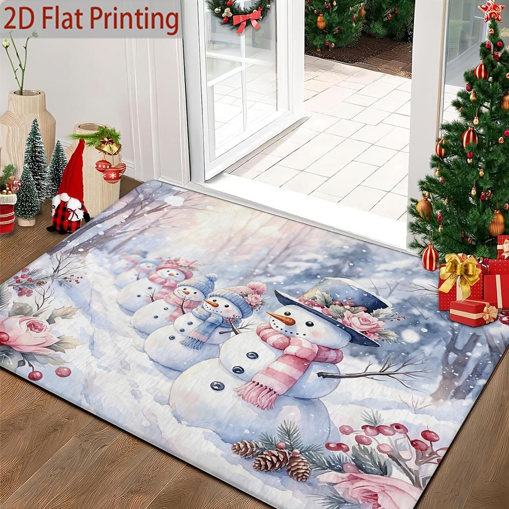 Winter Snowman Welcome Mat Suitable for Entryway, Bathroom Rug - Quick-Dry Absorbent Machine Washable with Snowman, Soft Mat Suitable for Doorways, Be