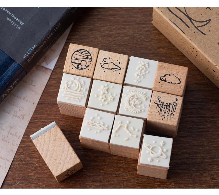 Mr. Paper Moon & Sixpence Wooden Stamp Set - 16 DIY Stationery Pieces