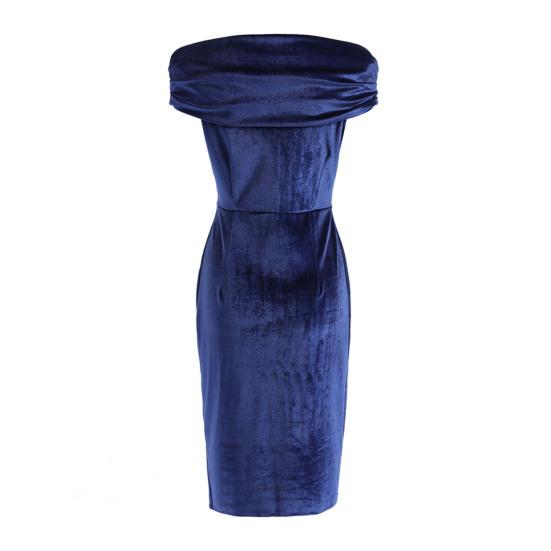 Sumer Evening Dress Off Shoulder Strapless Velvet Skinny Sheath Solid Color Sleeveless Backless Cocktail Party Prom Midi Dress