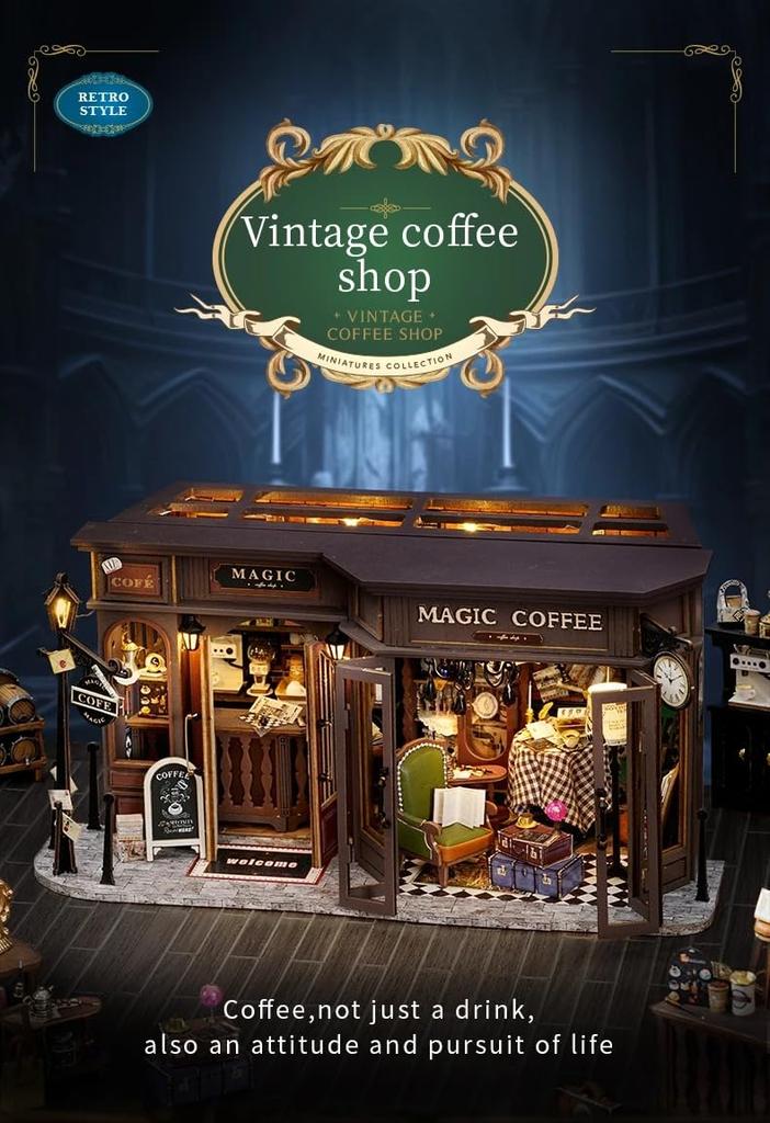 Dollhouse Handmade Kit Set Miniature Vintage Coffee Shop Retro Coffee Shop (t-FREAK)