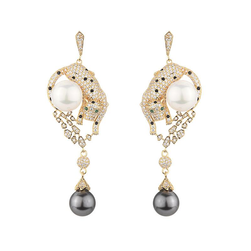 Новые модные серьги с искусственным жемчугом и черным пятном, леопардовые серьги в стиле барокко, микро-набор, ювелирные изделия с кубическим цирконием, банкетные серьги