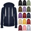 Women's Casual Fashion Solid Color Long Sleeved Hooded Zipper Pocket Sweatshirt Jacket
