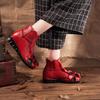 Ethnic Genuine Leather Shoes Women Vintage Boots and Shoes for Autumn Womens Retro Boots Boho Style Shoes Ladies Red Ankle Boots
