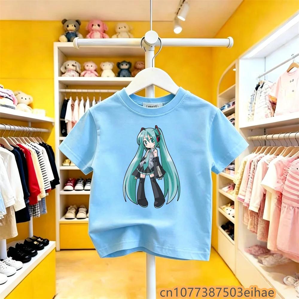 Summer Trend Hatsune Miku Collaboration Pure Cotton Short Sleeve Loose Fit Printed Casual Tee Soft Skin Friendly for Boys Girls